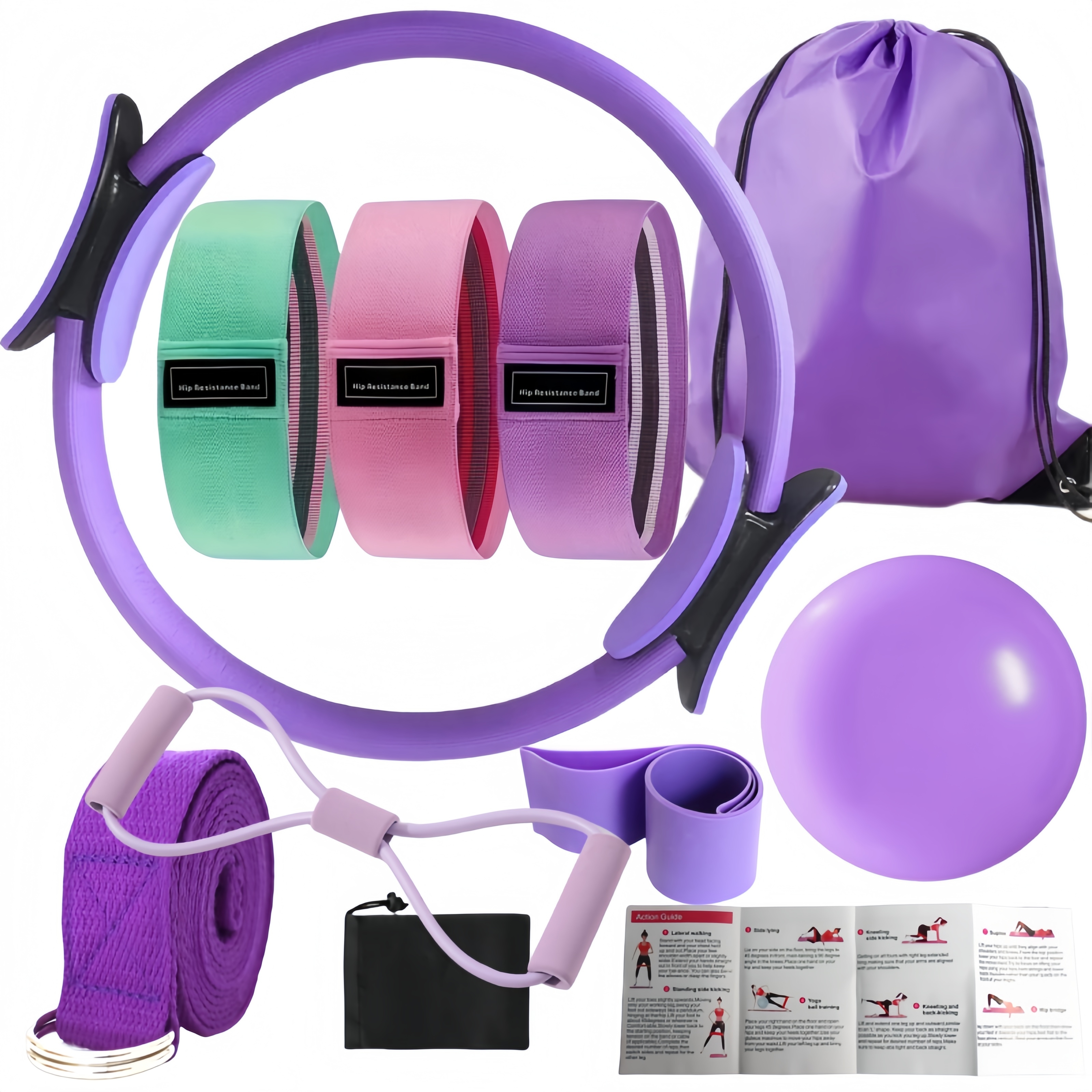 Pilates Yoga Roller - 10-Piece Pilates Loops Yoga Kit, Stretch
